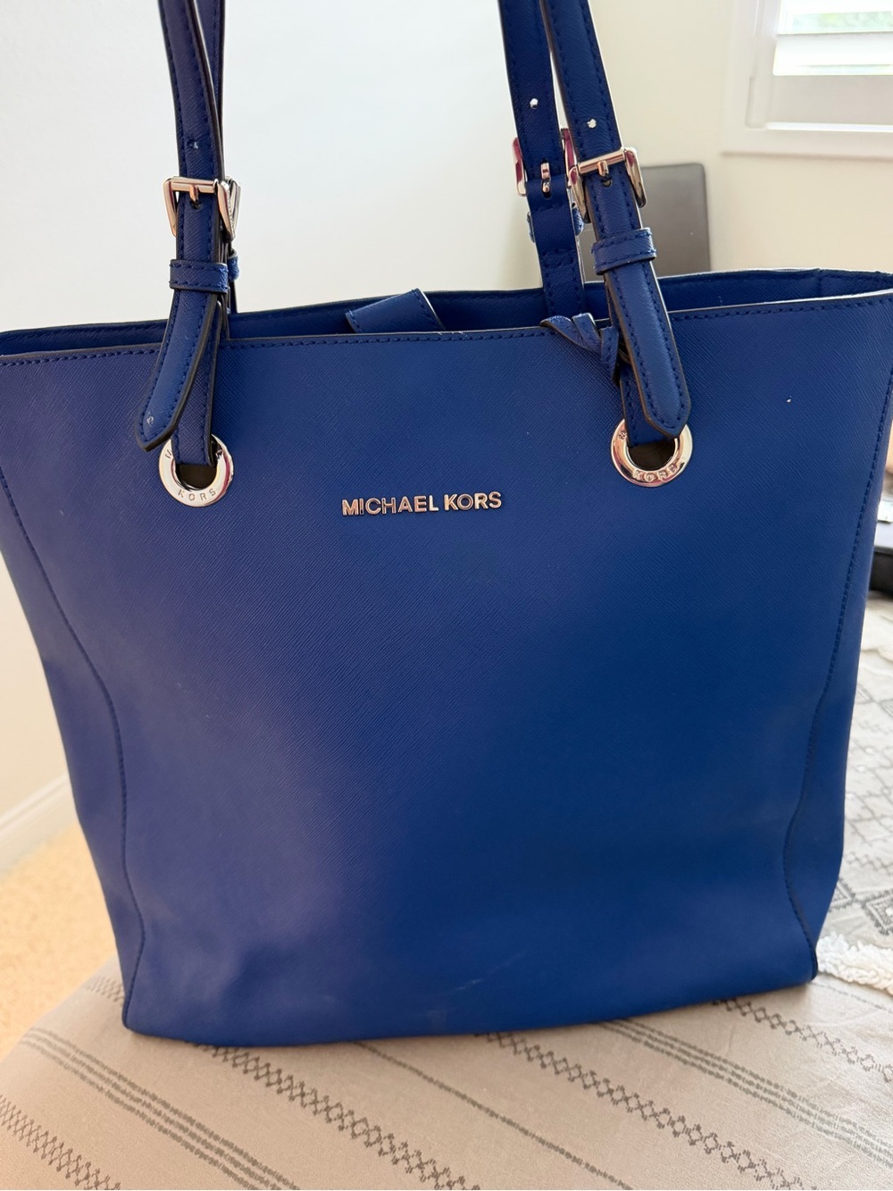 Michael Kors Royal Blue Saffiano Tote with Gold Hardware